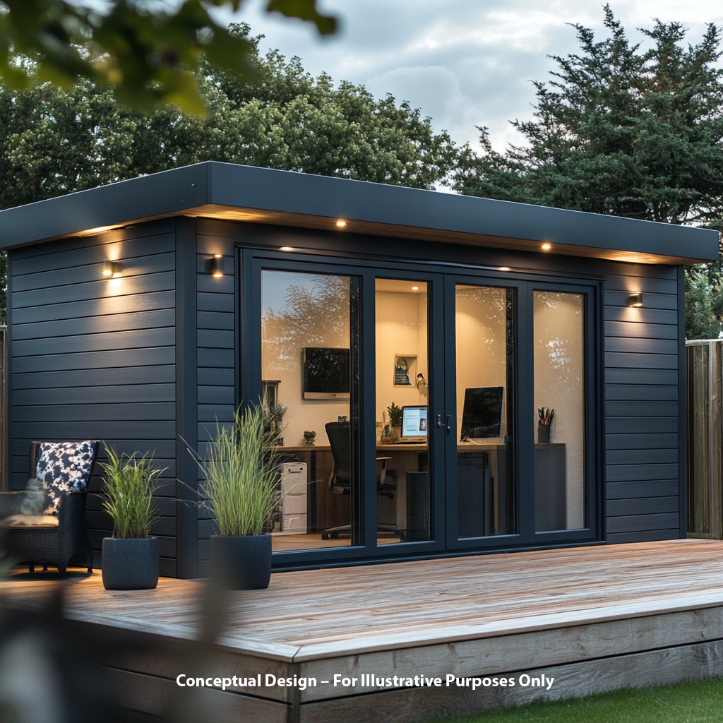 Concept image of a modern timber garden room exterior